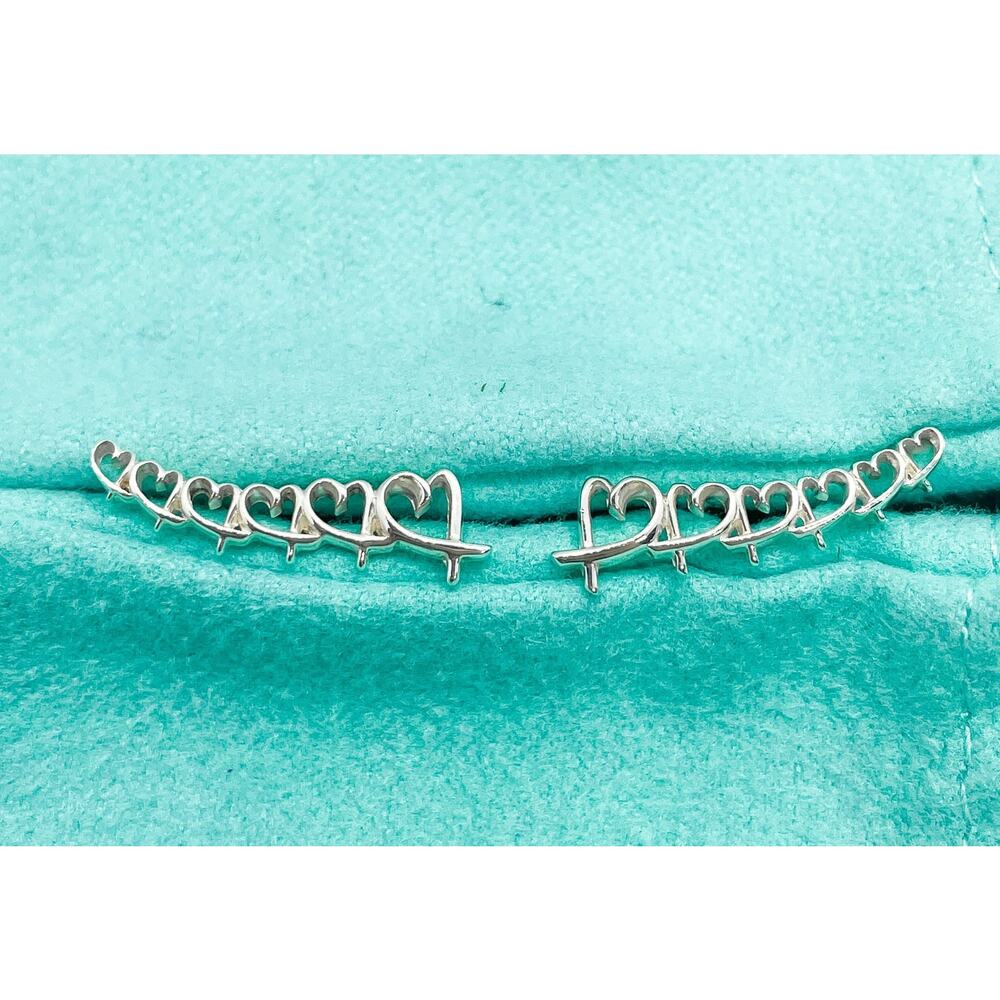 Tiffany & Co. Paloma Picasso Loving Heart Climber Earrings Sterling Silver